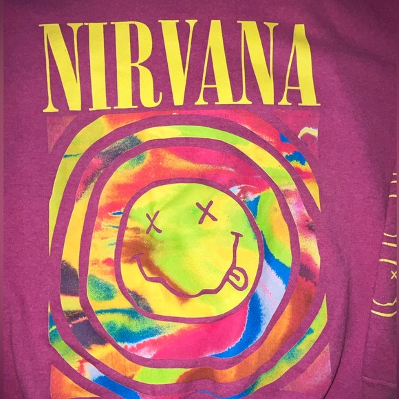 Nirvana Smiley Face Crewneck Pullover Sweatshirt Pink With Yellow Size L/XL - Picture 3 of 7